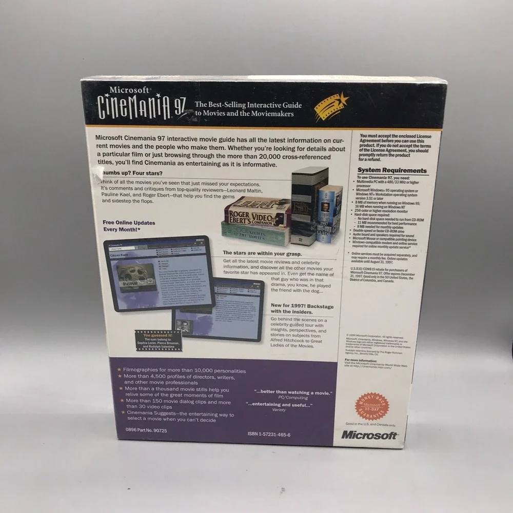 Microsoft Cinemania 97 Windows 95 Interactive Guide to Movies & Moviemakers NEW